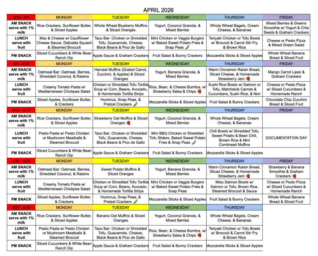 Food Menu - April 2026